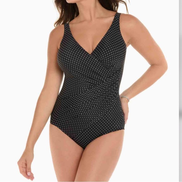 Miraclesuit Black White Polka Dot Tummy Control Slimming One Piece Swim Suit - Picture 1 of 7